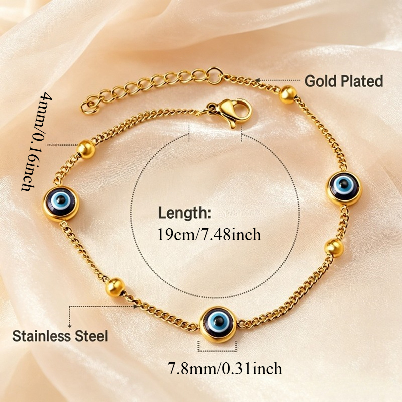 Women's 316L Stainless Steel Evil Eye Thin Adjustable Bracelet